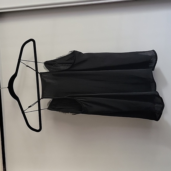 🍀 Nine West Satin Black Lace Flowy Dress Tank Size Large Racerback - Picture 4 of 6